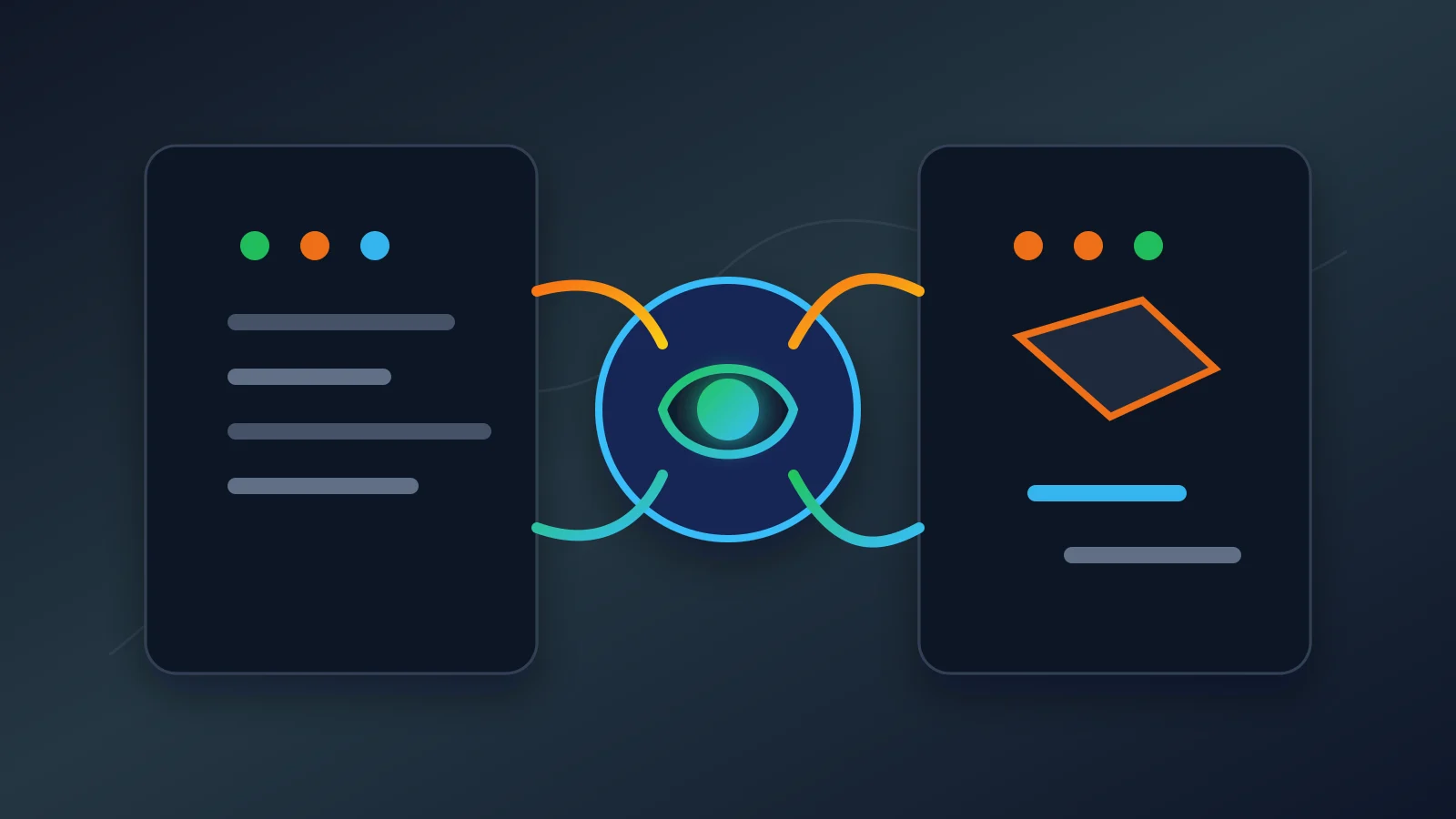 Abstract diagram shows an agent between endpoint panels and alerts without visible text.