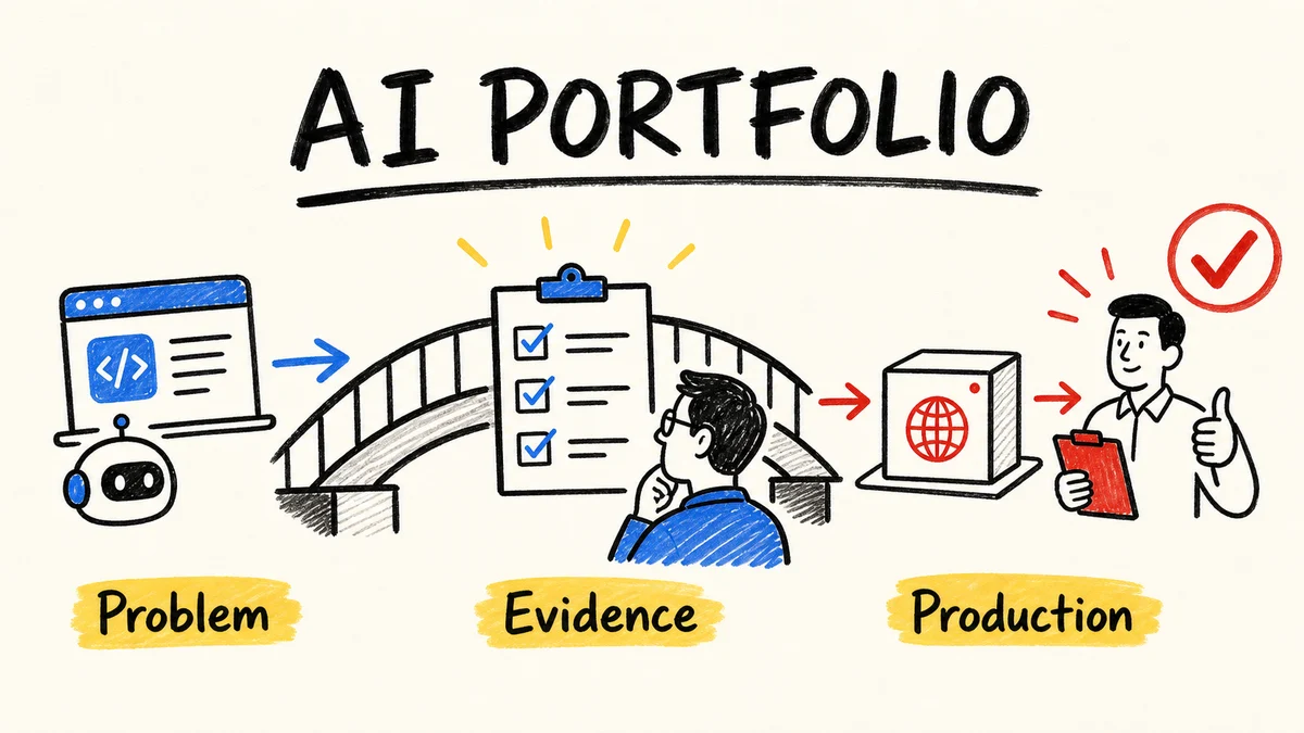 Diagram showing an AI project moving through problem, evidence, and production before a software engineer reviews it.