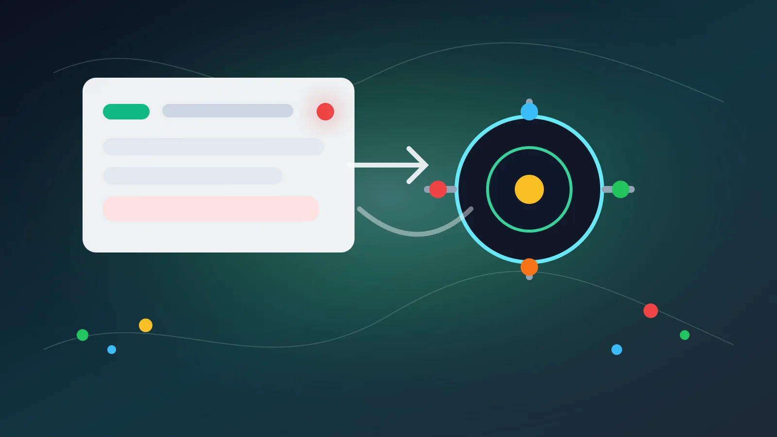 Abstract diagram showing a PR comment reaching an agent with blocking signals and no visible text.